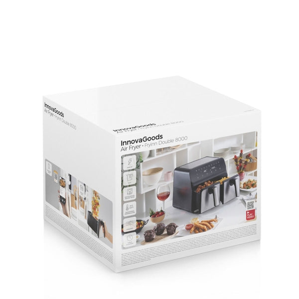 AIRFRYER kahdella korilla INNOVAGOODS FRYINN DOUBLE 8000 MUSTA 3400 W 8 L RUOSTUMATON TERÄS