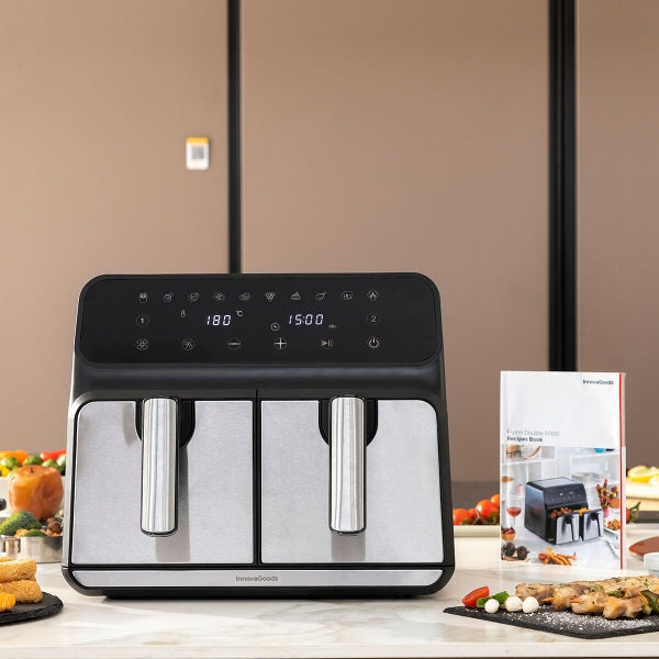 AIRFRYER kahdella korilla INNOVAGOODS FRYINN DOUBLE 8000 MUSTA 3400 W 8 L RUOSTUMATON TERÄS