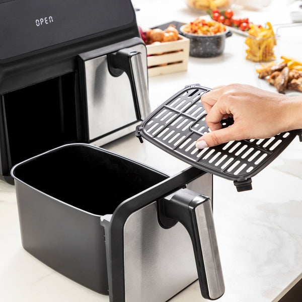 AIRFRYER kahdella korilla INNOVAGOODS FRYINN DOUBLE 8000 MUSTA 3400 W 8 L RUOSTUMATON TERÄS