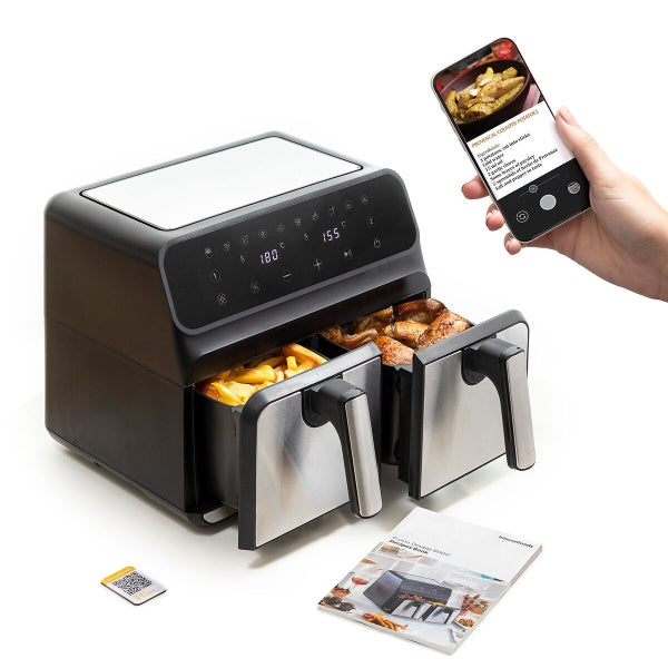 AIRFRYER kahdella korilla INNOVAGOODS FRYINN DOUBLE 8000 MUSTA 3400 W 8 L RUOSTUMATON TERÄS